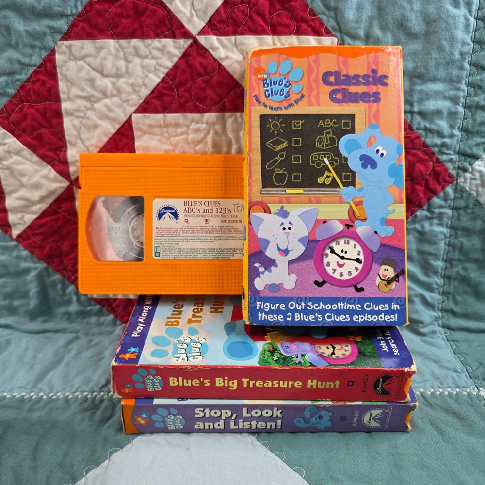 Blue's Clues VHS Lot 4 Classic Clues Big Treasure Hunt Stop Look Listen ABC 123
